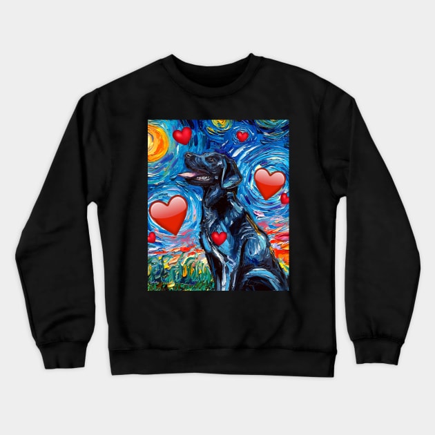 Black Labrador Night with hearts Crewneck Sweatshirt by sagittariusgallery